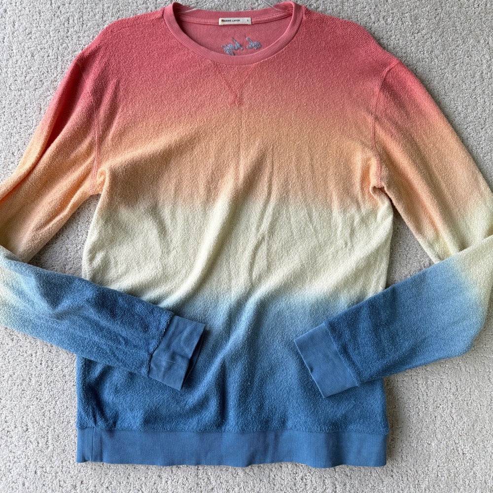 Marine Layer Terry Out Sweatshirt Mens S Blue Ombre Gradient Crewneck Pullover